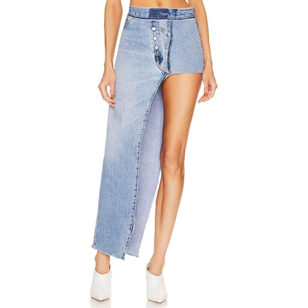 EB Denim Reinvented Long Maxi Skirt Distressed Streetwear Y2K Fall NYC Retro XS